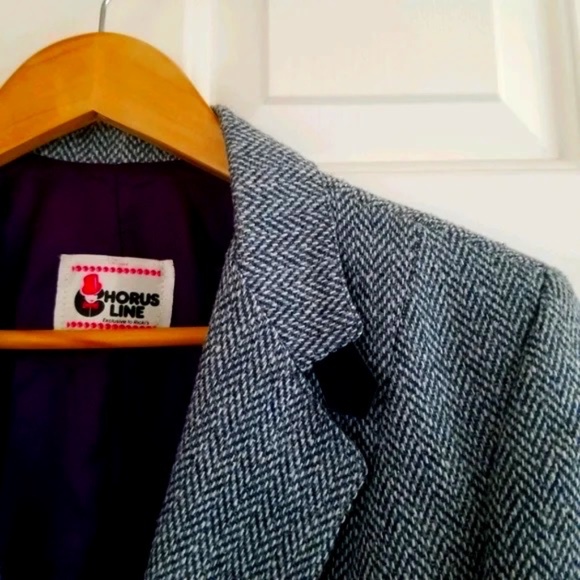 Vintage wool blend blazer, Gorgeous blue with dark blue suede detailing - Picture 8 of 10